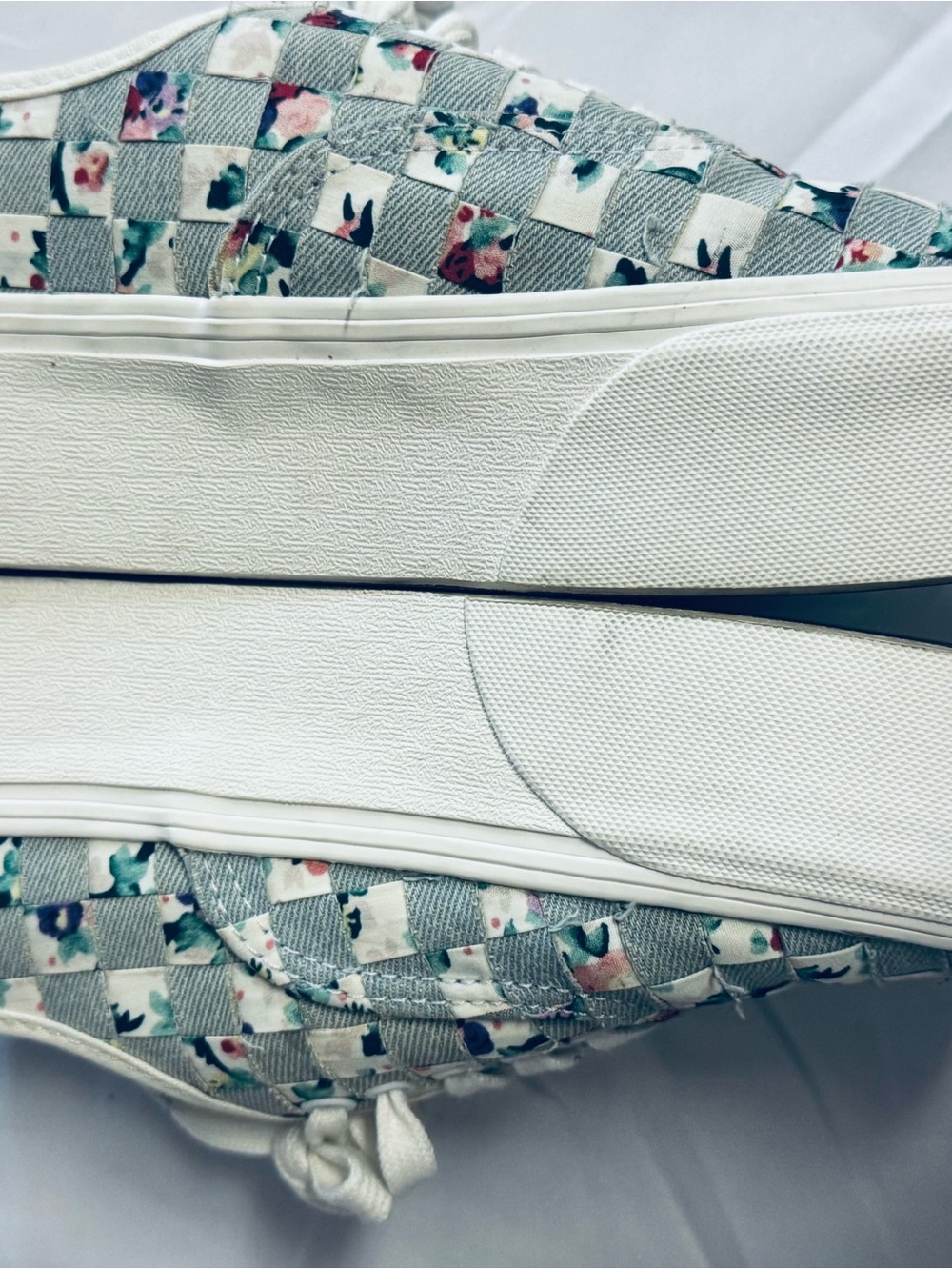 Vans Checkerboard Woven Floral Sneakers - Cream & Mint